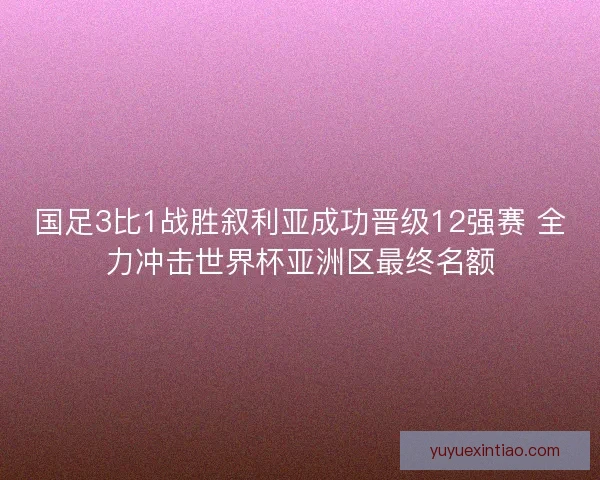 国足3比1战胜叙利亚成功晋级12强赛 全力冲击世界杯亚洲区最终名额